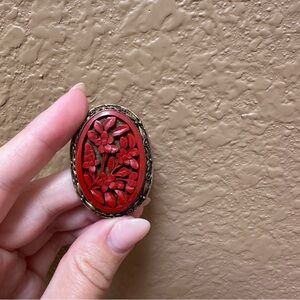 Vintage Red Floral Brooch